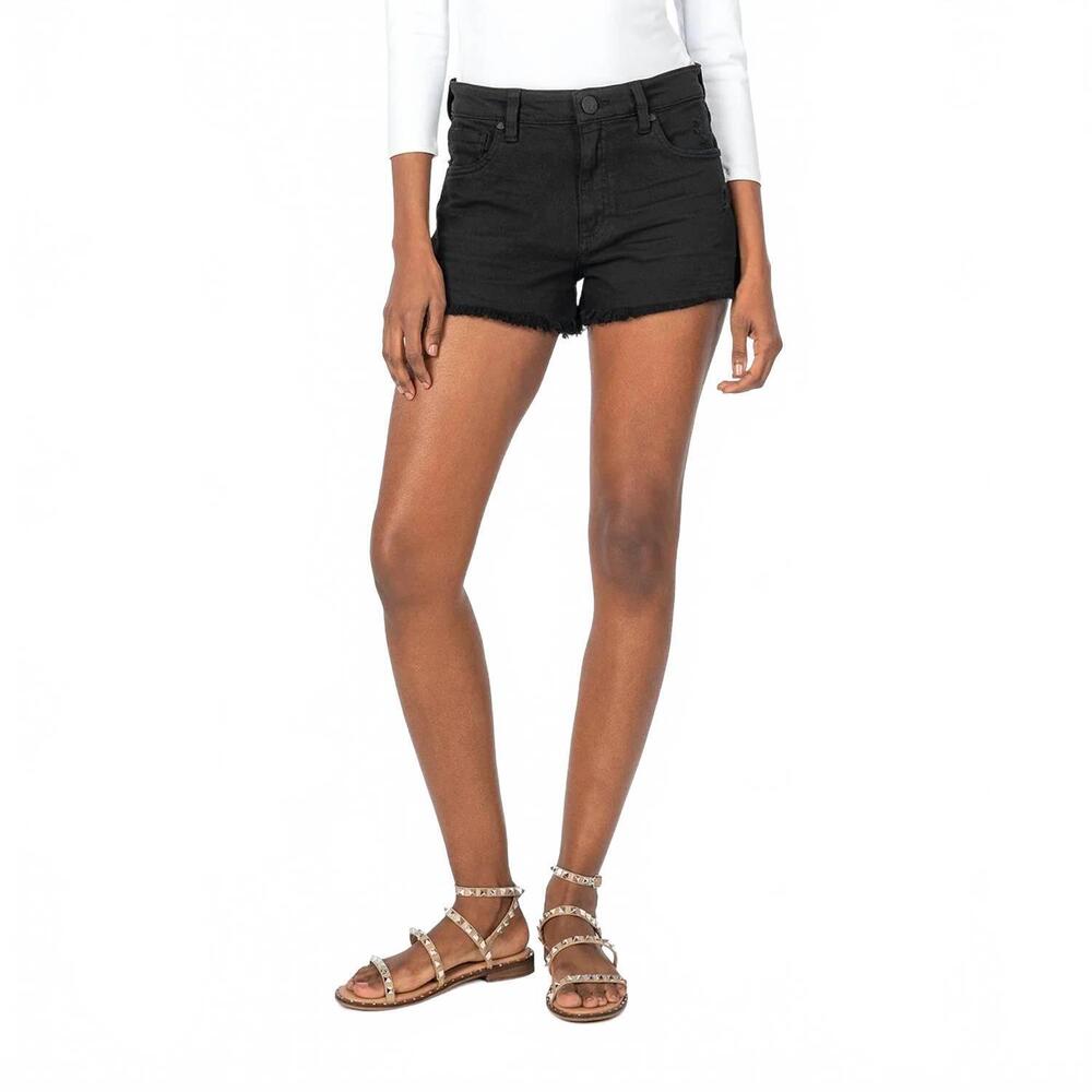 NEW KUT FROM THE KLOTH jane high rise long short with fray hem in black